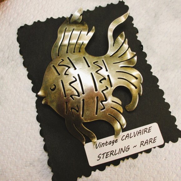CALVAIRE Sterling Silver Angel Fish Brooch ~ RARE Vintage Designer Sterling Fish - Picture 8 of 15
